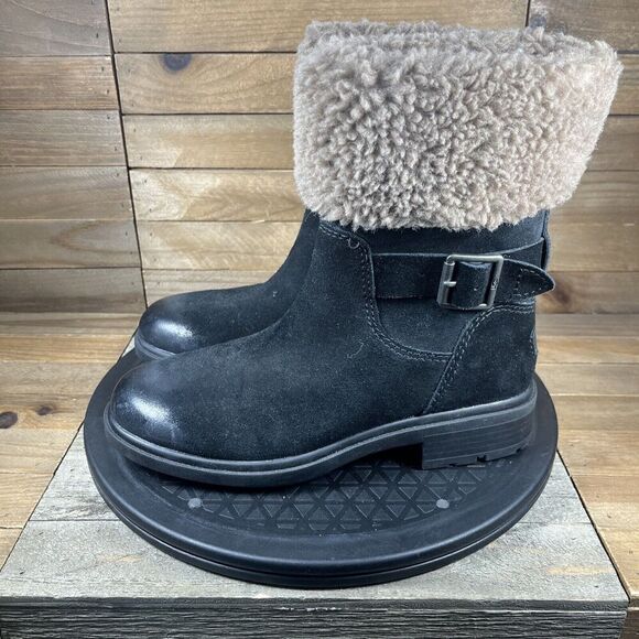 UGG Womens Sz 5 Harrison Cuff Waterproof Boots Black Suede Buckle 1120773 - Picture 3 of 10